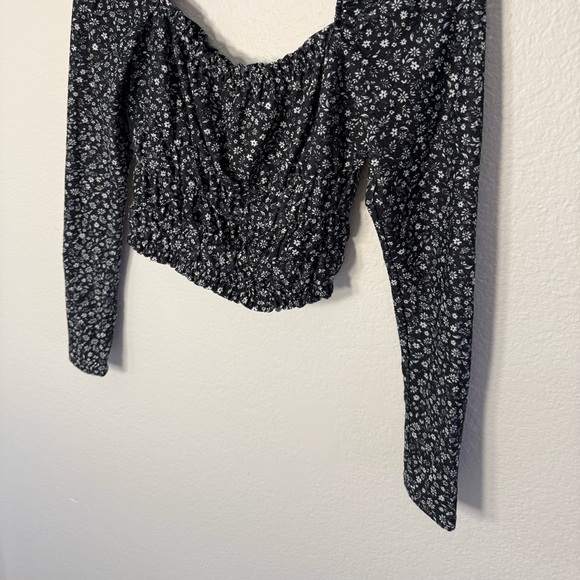 Topshop Black Floral Long Sleeve Blouse - Picture 3 of 5